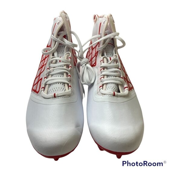 Under Amour White and Red Banshee Mid MC Lacrosse Shoes Size 15 - Picture 2 of 8